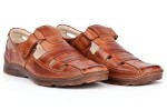 Półbuty letnie męskie, zapinane na rzep, skóra gładka licowa - brąz - Escott