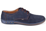 Półbuty męskie młodzieżowe, sznurowane, skóra naturalna nubuk i perforowana - granatowy - Escott