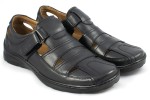 Wygodne półbuty męskie letnie, zapinane na rzep, skóra naturalna - czarny - Escott