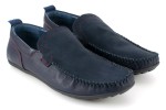 Shoes for men loafers, red stitching, leather and nubuck natural tile - a navy blue - Escott