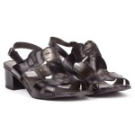 Women's high-heeled sandals, leather smooth tile - black - Escott
