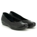 Półbuty damskie na płaskiej podeszwie, skóra naturalna licowa typu łuska - czarny - Escott