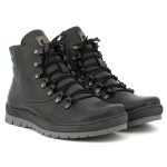 Sturdy shoes for men Winter Warm, natural leather, lace and zip - black and green - Escott