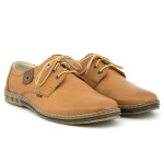 Klasyczne półbuty męskie, sznurowane, skóra naturalna licowa - jasny brąz - Escott
