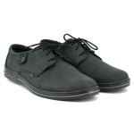 Youth Men's shoes, lace, natural leather nubuck - dark gray - Escott