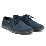 Youth Men's shoes, lace, natural leather nubuck - navy blue - Escott