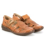Przewiewne, skórzane półbuty damskie na lato, na rzep - brąz - Escott