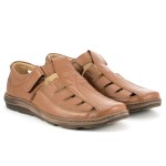 Ażurowe półbuty męskie, skórzane, zapinane na rzep - jasny brąz - Escott