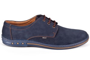 Półbuty męskie młodzieżowe, sznurowane, skóra naturalna nubuk i perforowana - granatowy - Escott