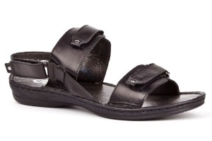 Sandals youth, Velcro, natural leather tile - black - Escott