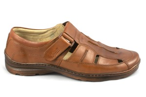 Półbuty męskie letnie, zapinane na rzep, skóra naturalna - brąz