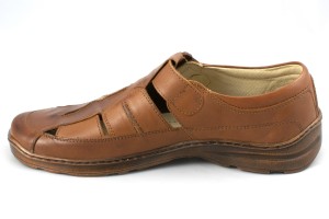 Półbuty męskie letnie, zapinane na rzep, skóra naturalna - brąz