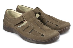 Comfortable men's summer shoes, Velcro, natural leather nubuck - brown - Escott
