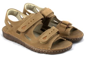 Men's sandals, velcro closure, natural leather nubuck - light bronze - Escott