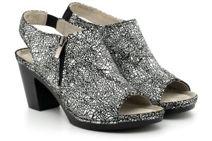 Very comfortable sandals for women, leather type galanterki, high-heeled, slide - black and white - Escott