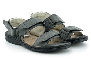 Comfortable men's leather sandals for the summer, velcro - gray nubuck - Escott
