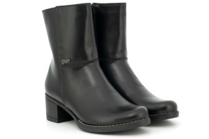 Boots women's high-heeled, high lining, zip, smooth leather tile - black - Escott