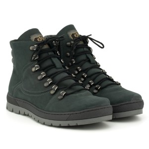 Leather, padded and comfortable men's winter boots, lace and zip - navy blue - Escott