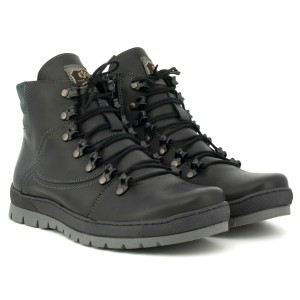 Sturdy shoes for men Winter Warm, natural leather, lace and zip - black and green - Escott