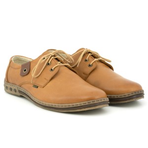 Klasyczne półbuty męskie, sznurowane, skóra naturalna licowa - jasny brąz - Escott