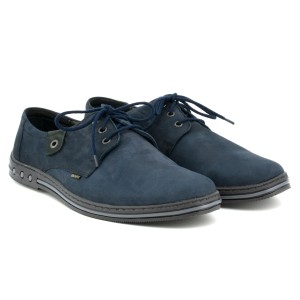 Youth Men's shoes, lace, natural leather nubuck - navy blue - Escott