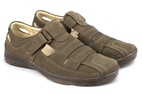 Wygodne półbuty męskie letnie, zapinane na rzep, skóra naturalna nubuk