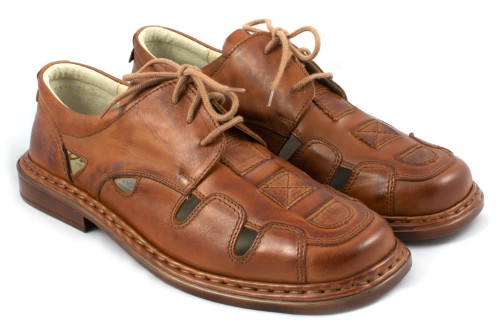 Półbuty męskie letnie, przewiewne, skóra naturalna licowa - brąz