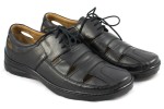 Comfortable men's summer shoes, lace, natural leather - black - Escott