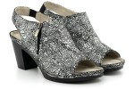 Very comfortable sandals for women, leather type galanterki, high-heeled, slide - black and white - Escott