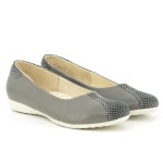 Comfortable women's shoes on a flat sole, natural leather tile - gray and green peas - Escott