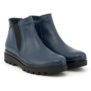 Leather Jodhpur boots for women with zipper, higher sole, smooth leather tile - navy - Escott