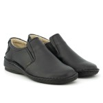 Women's shoes on a flat sole, wzuwane, smooth leather tile - black - Escott