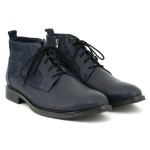 Shoes for men classical, natural leather and tiles inset with nubuck - navy blue - Escott