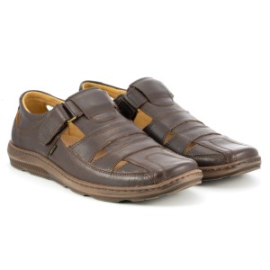 Comfortable men's summer shoes, Velcro, natural leather - black - Escott (1)